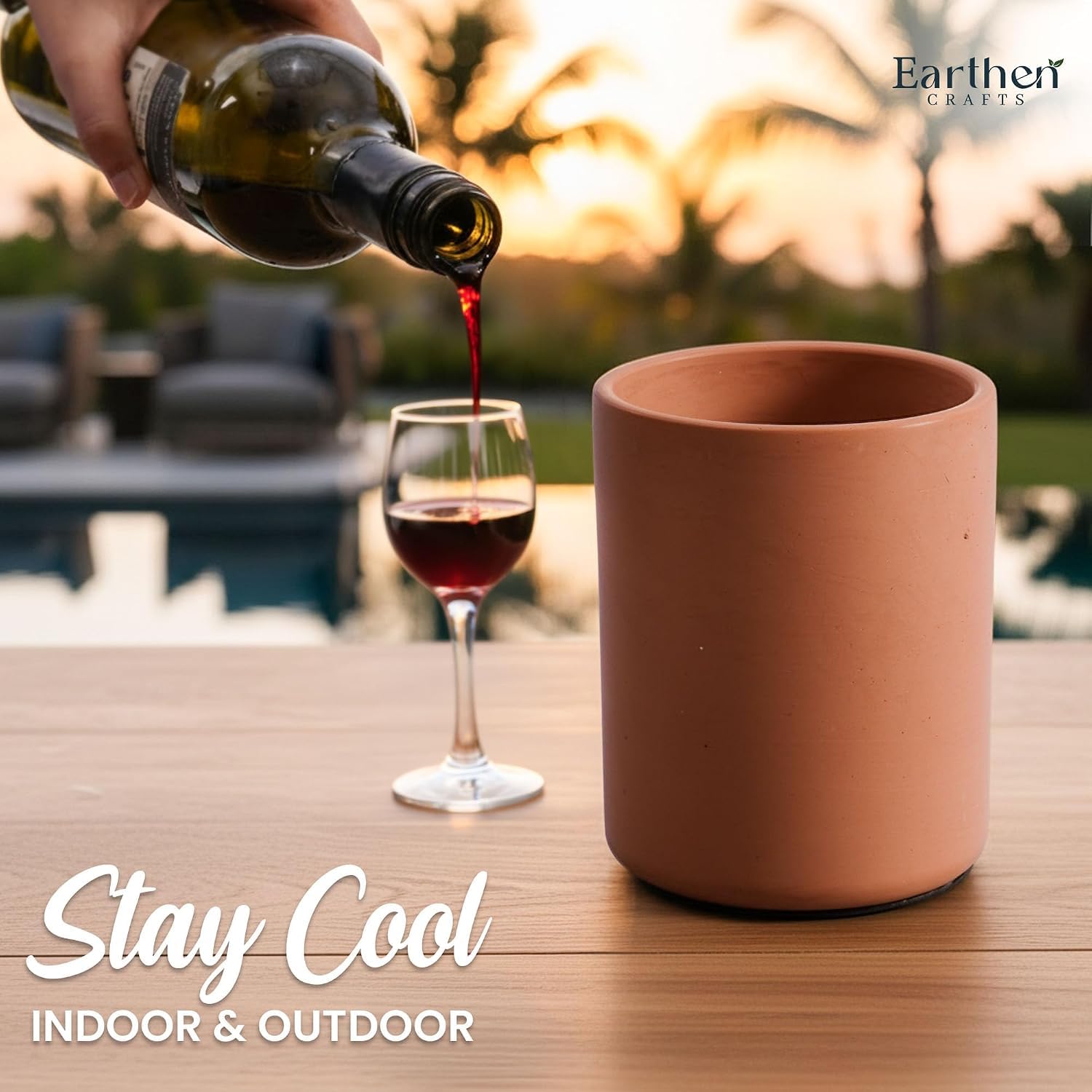 Enfriador de vino de terracota de 6.5 pulgadas de arcilla natural | Soporte aislado para botellas de vino y champán para botellas de vino sin hielo para accesorios de bar