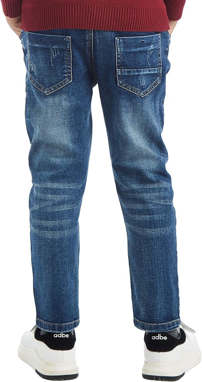Boys' Denim Jeans, Ribbed Elastic Waist Cotton Pants for Kids - Image 5