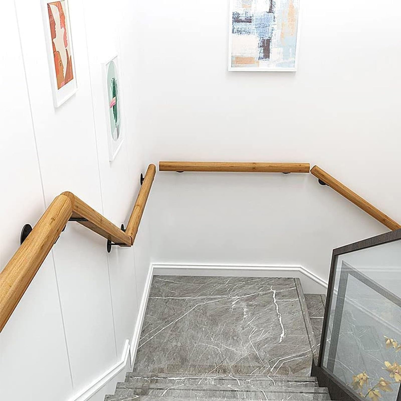 GLDYTVF Wall Mount Handrail - Wood Handrails for Stairs, Barrier-Free Staircase Grab Bar for Elderly with Bracket, Safety Non-Slip Corridor Stair Railing Complete Kit, Easy to Install(210c