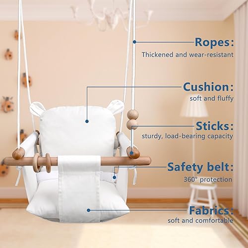 Miniatura 3 de Columpio para bebé exterior para interiores y exteriores, columpio de lona segura para colgar en el porche, silla columpio para árbol y patio