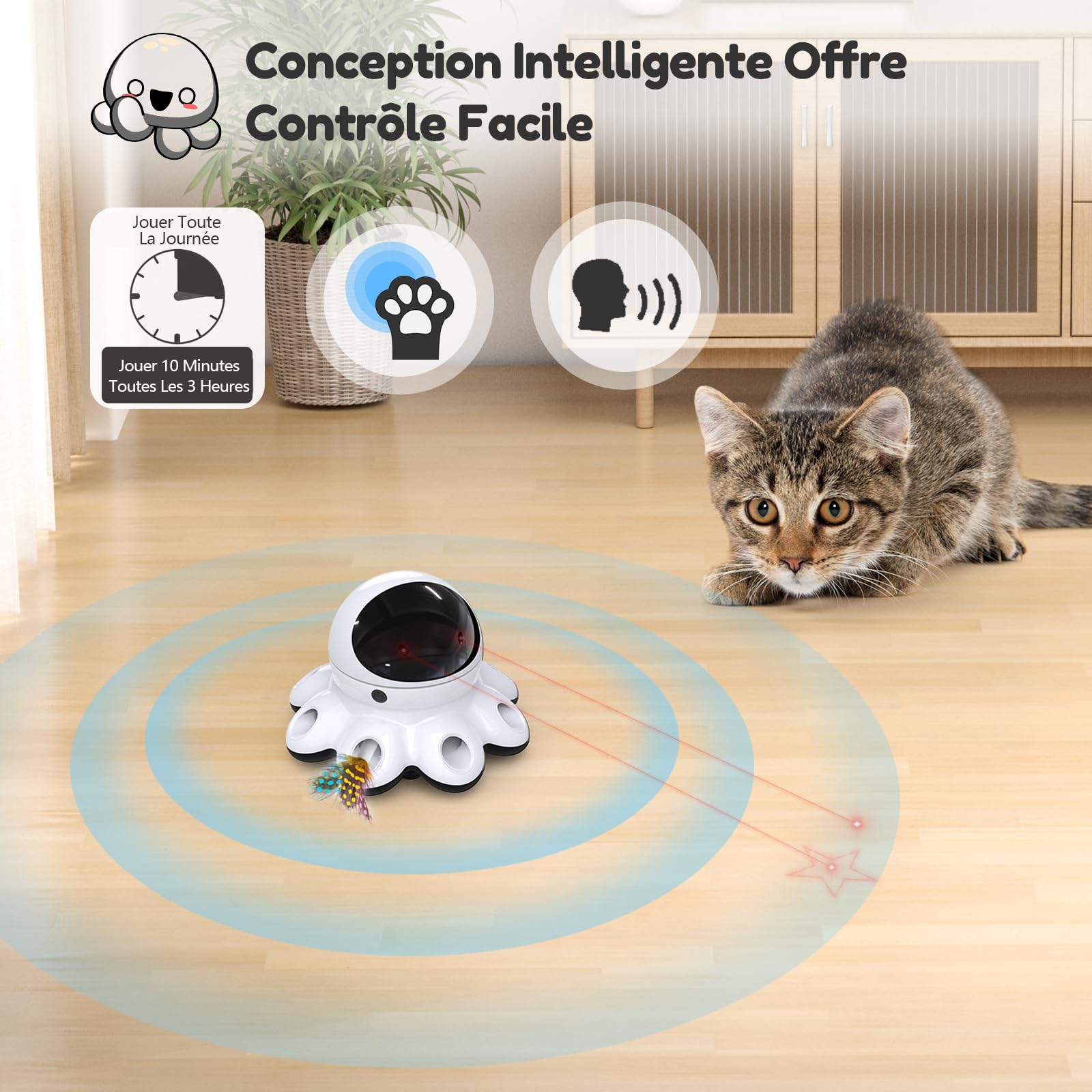 GoldenSun Jouet pour chat automatique 2 en 1, 8 trous Whack-a-Mole et mouvement aléatoire à 360°, rechargeable par USB, jouet interactif pour chats d'appartement ennuyés