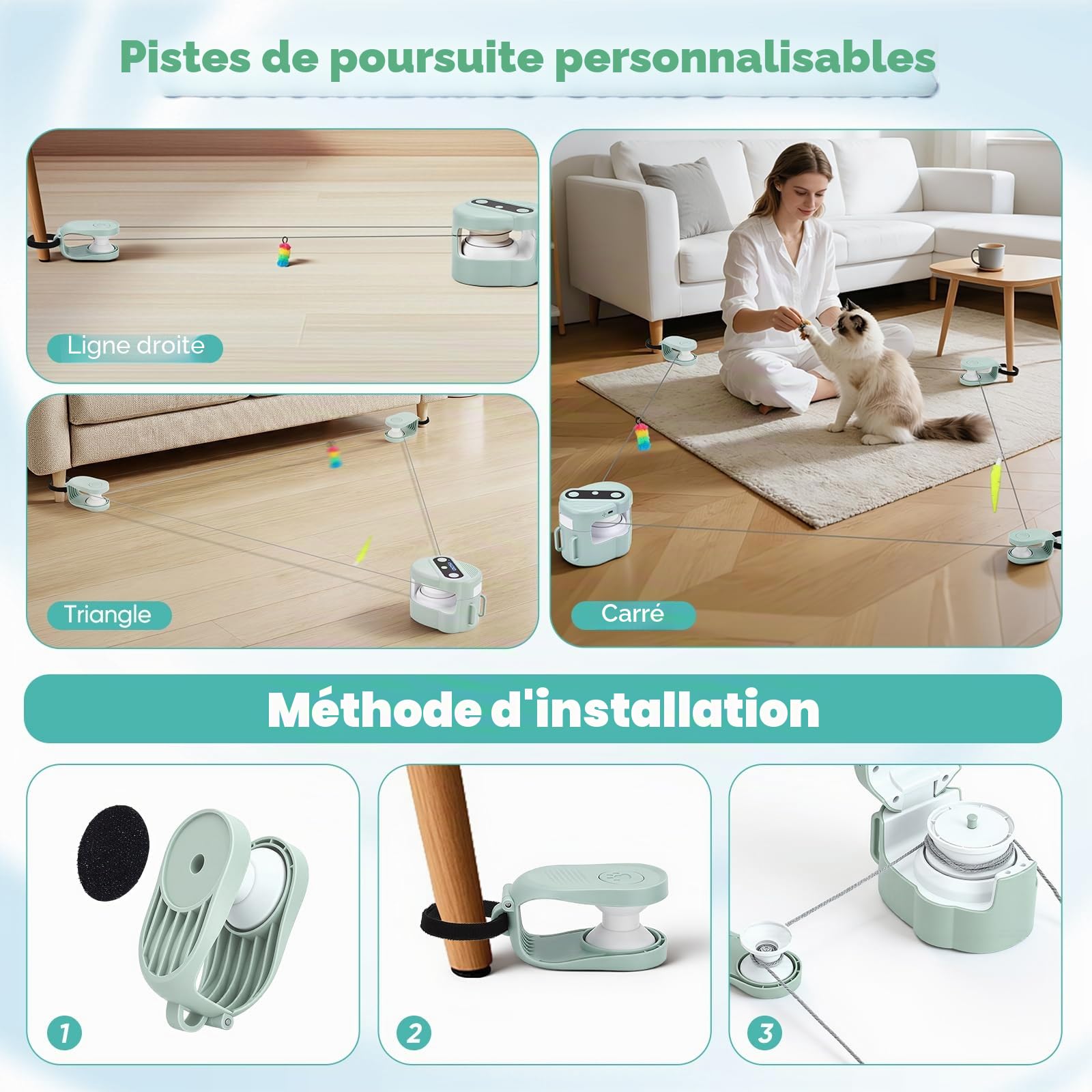 Jouet Interactif pour Chat d'Intérieur, Jouet pour Chat Simulant la Chasse, avec Contrôle Automatique/Télécommandé, Jouet pour Animaux Domestiques Consommant de l'Énergie (Vert Clair)