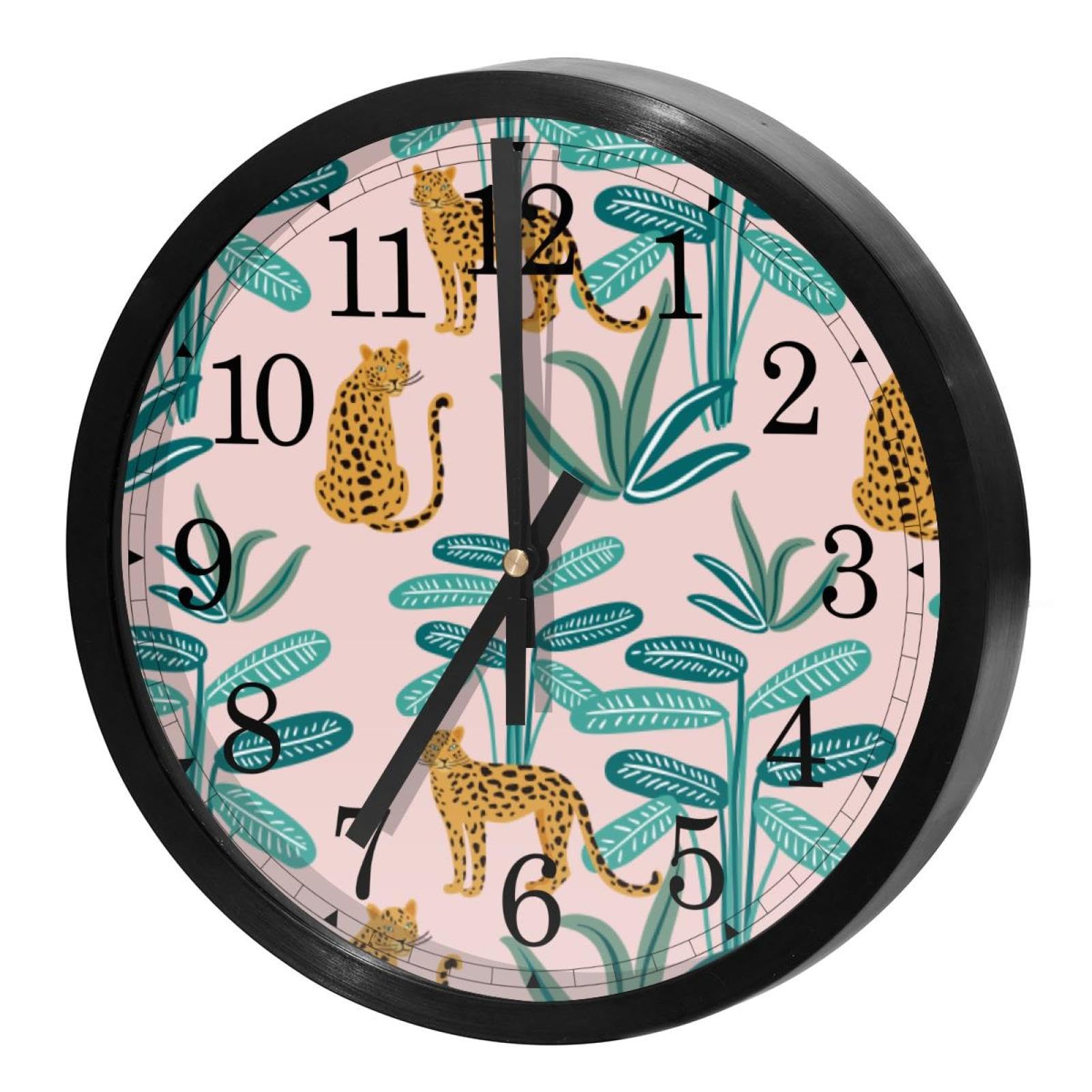 VAPOKF Wall Clock Silent Non Ticking Quartz Battery Operated Round Wall Clocks Home/Kitchen/Office/School Clock, Jungle Leopard