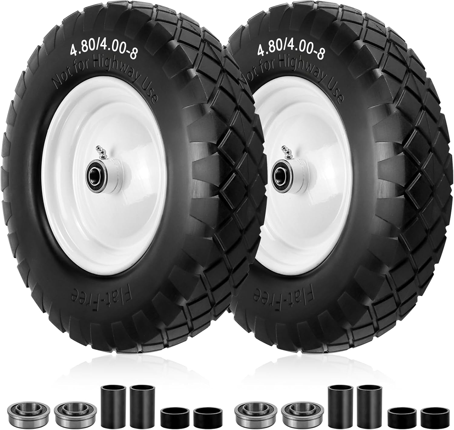 4.80/4.00-8 Flat Free Tire and Wheel- 16" Flat-Free Solid Wheelbarrow Tires with 5/8" & 3/4" Bearings, 3"-7" Centered Hub by Cenipar Universal Fit for Wheelbarrow,Hand Truck,Garden Trailer,Trolley