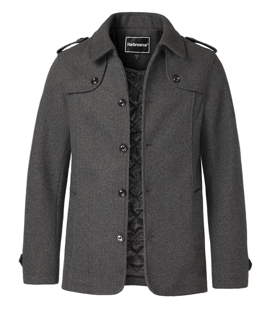 Herren Wintermantel Wolle Kurzmantel Schwarz Wollmantel Stehkragen Winterjacke Mittellang Business Freizeit Gepolstert Gefüttert Peacoat