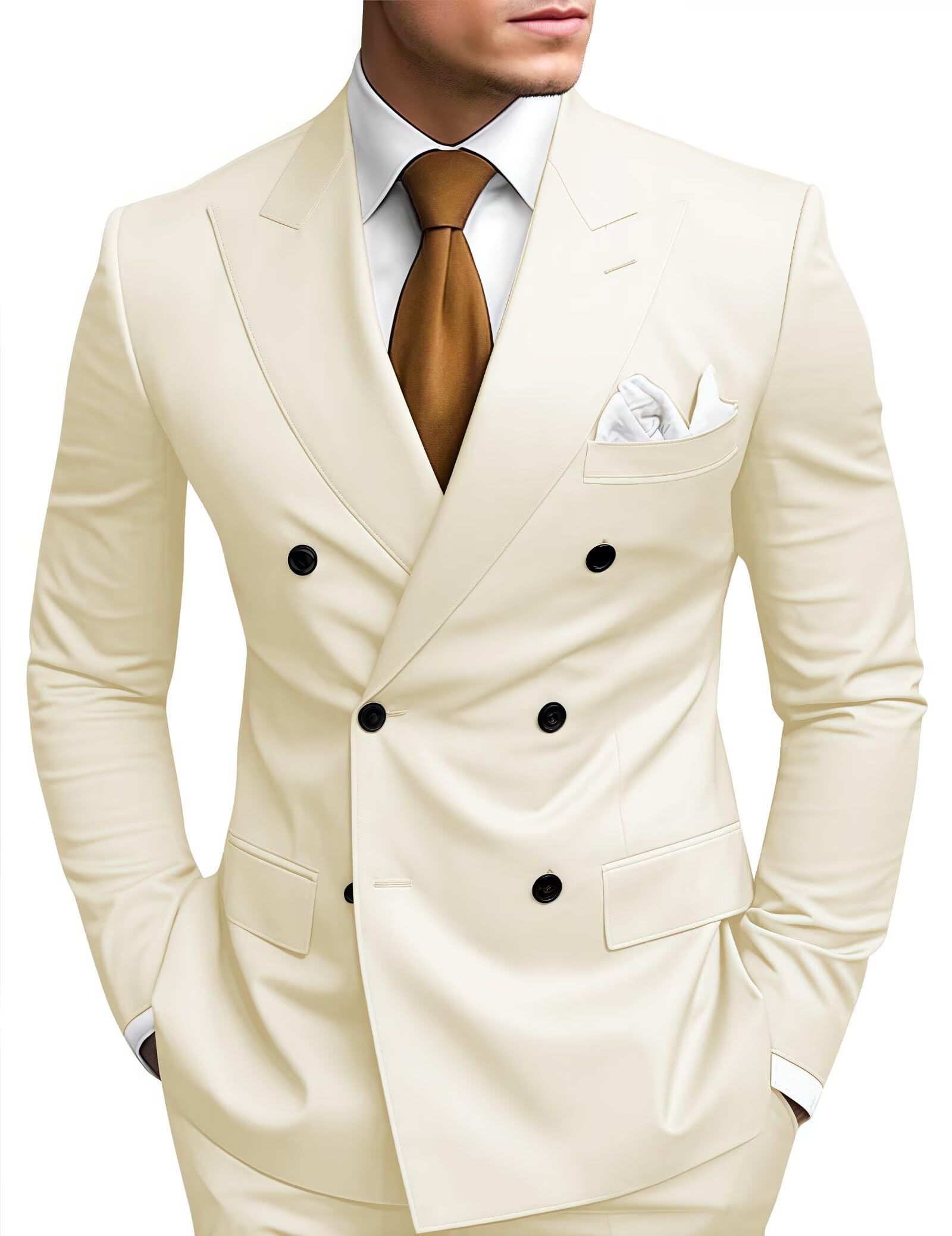 HANBANGWEI 2 Piece Double Breasted Suit Men Slim Fit Mens Double Breasted Blazer Pants Sets Wedding Prom Homecoming Suit