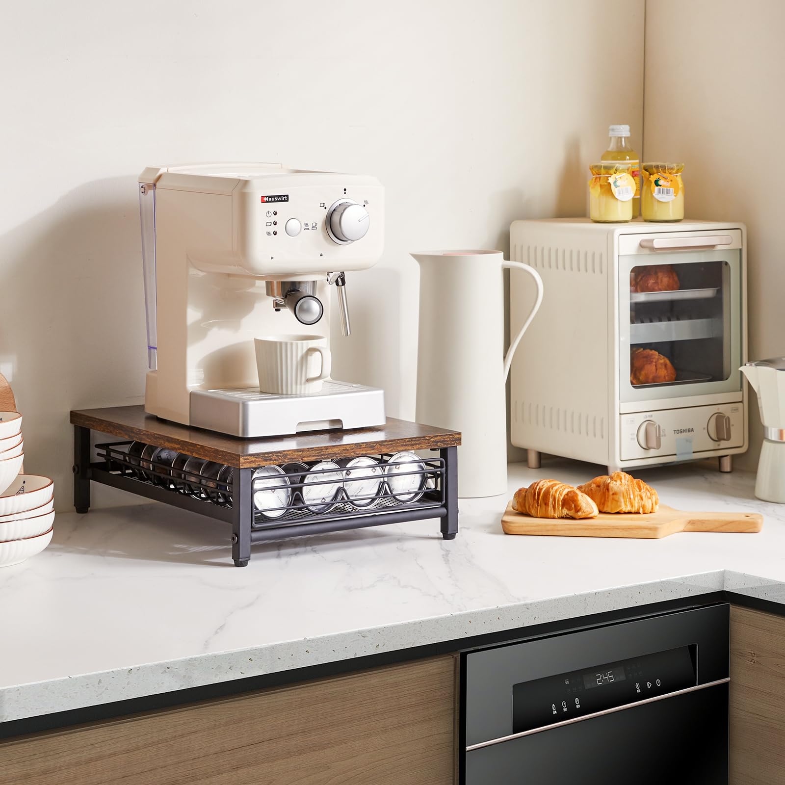 Drewniany uchwyt na kapsułki do kawy organizer na 40 Nespresso, Vertuoline, stojak na ekspres do kawy, na stację kawową, smukły domowy organizer na blat kuchenny, rutyczny