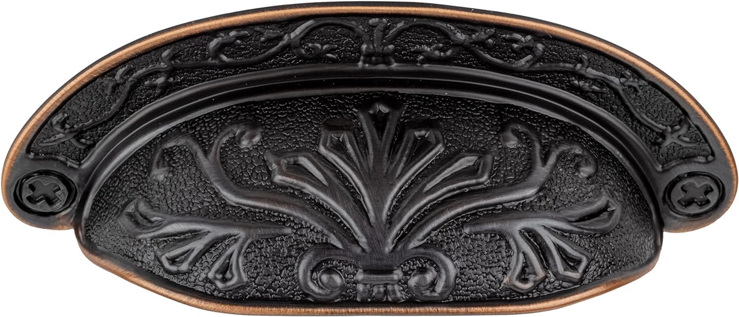 UNIQANTIQ HARDWARE SUPPLYBaroque Scroll Work Venetian Bronze Drawer Bin Pull | Centers: 2 1/2" | Pack of 10 | Cup Pull Handle for Antique Cabinet Door, Dresser Drawer, Desk | DL-P2683-064VB (10)