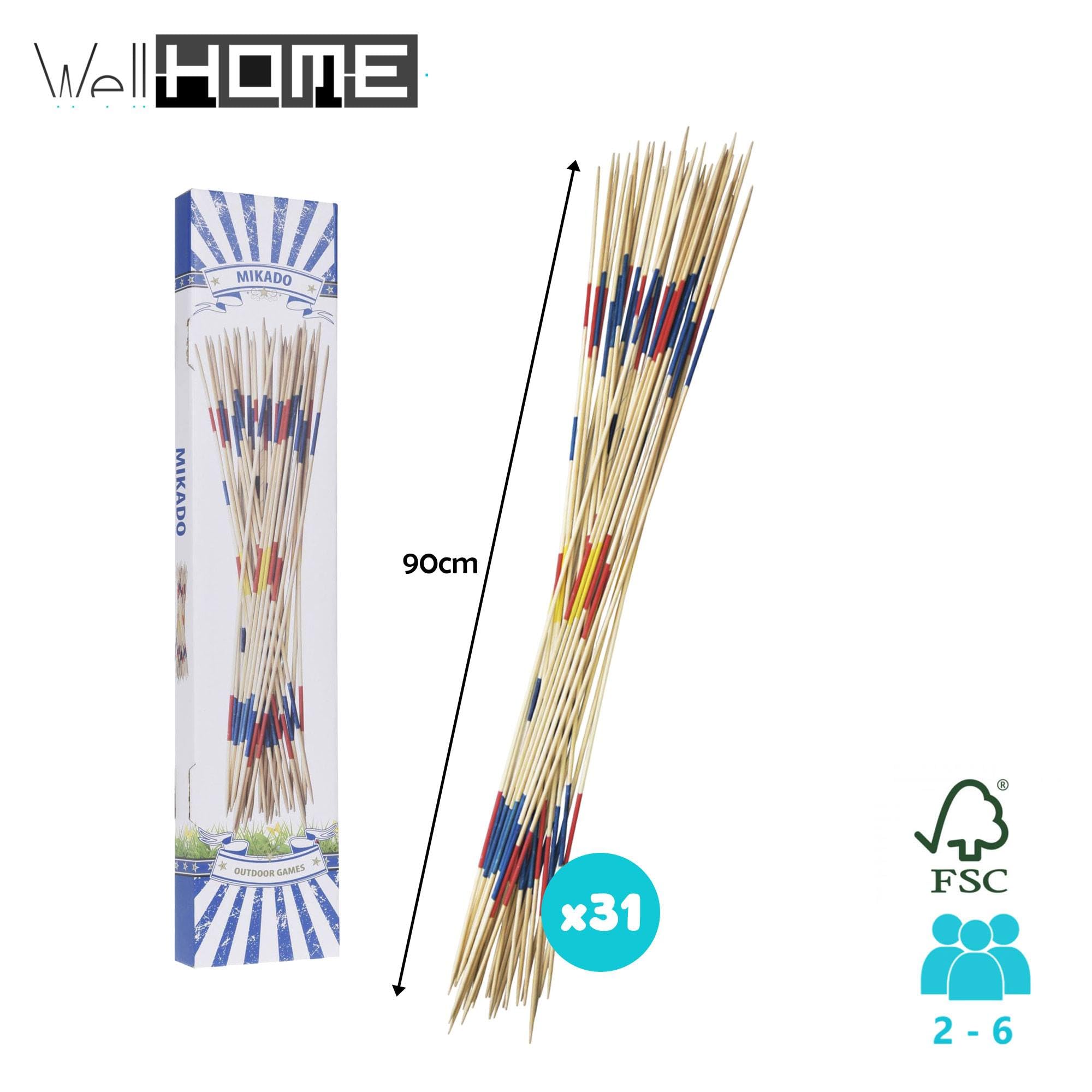 WELL HOME MOBILIARIO & DECORACIÓN- Mikado XXL en Bois avec 31 bâtonnets, WH14741, Naturel, 91x10x3
