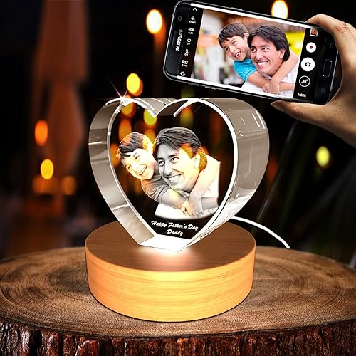 Miniatura 2 de Regalo personalizado con foto de cristal grabado en 3D para el Día del Padre (corazón pequeño)
