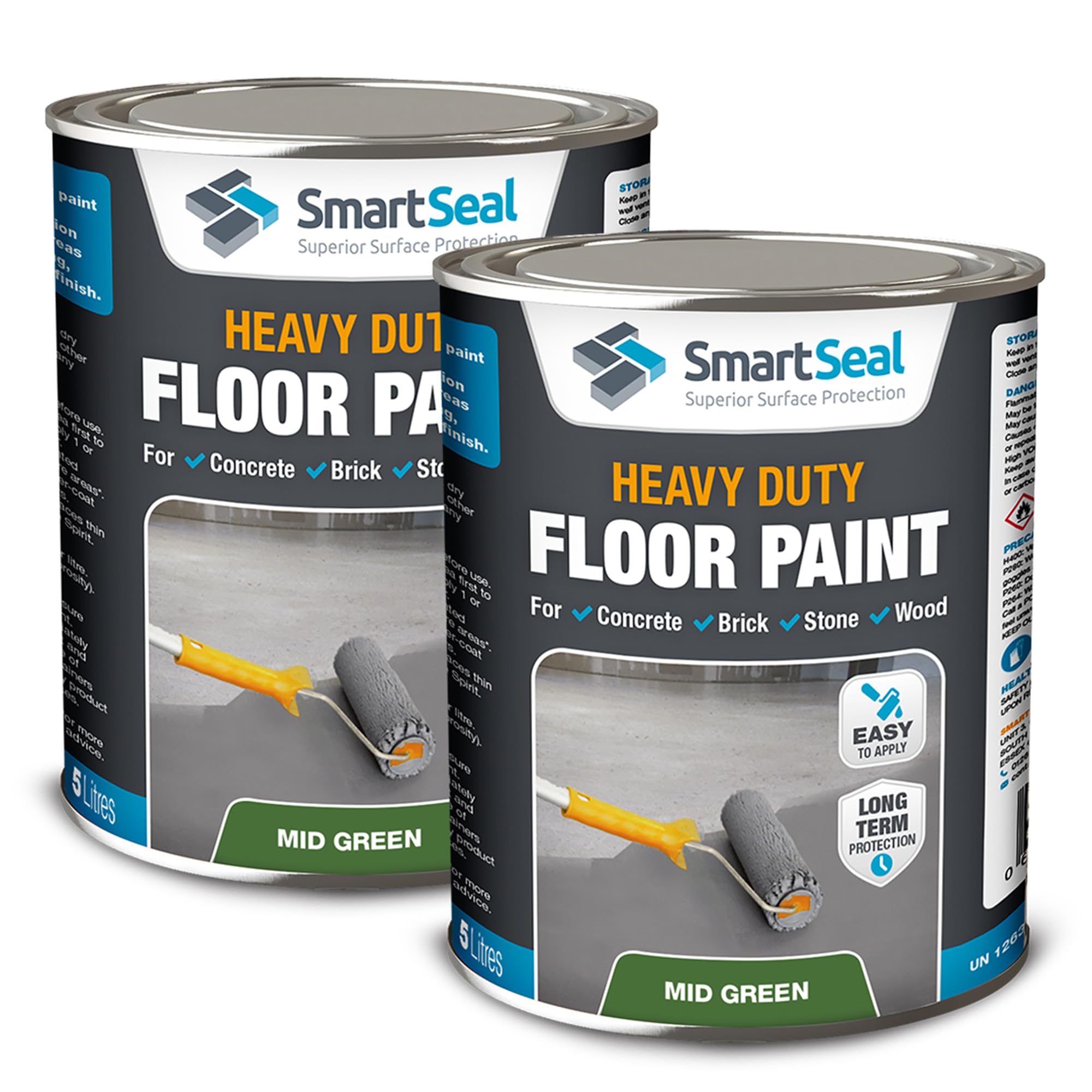 SmartSeal Heavy Duty Floor Paint - Mid Green, 2 x 5L - Hard-Wearing Garage Floor Paint with Anti-Slip Mid-Sheen Finish – also Ideal for Decking, Warehouse flooring, Brick, Concrete, Stone & Wood