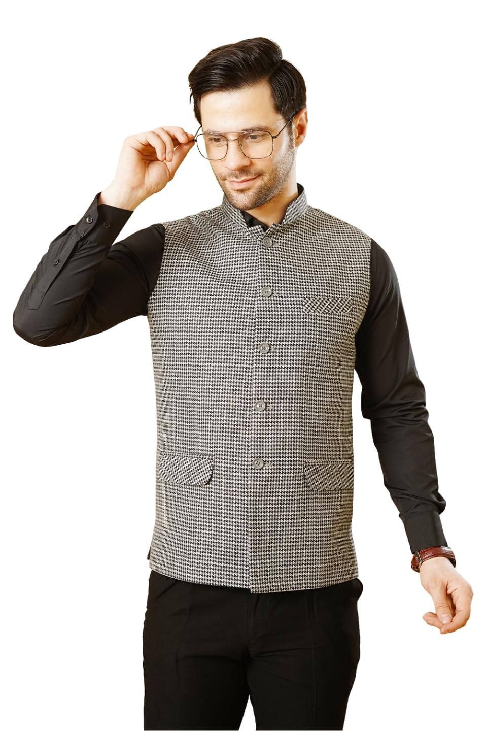 wintage Men's Tweed Black Nehru Jacket-picture-17