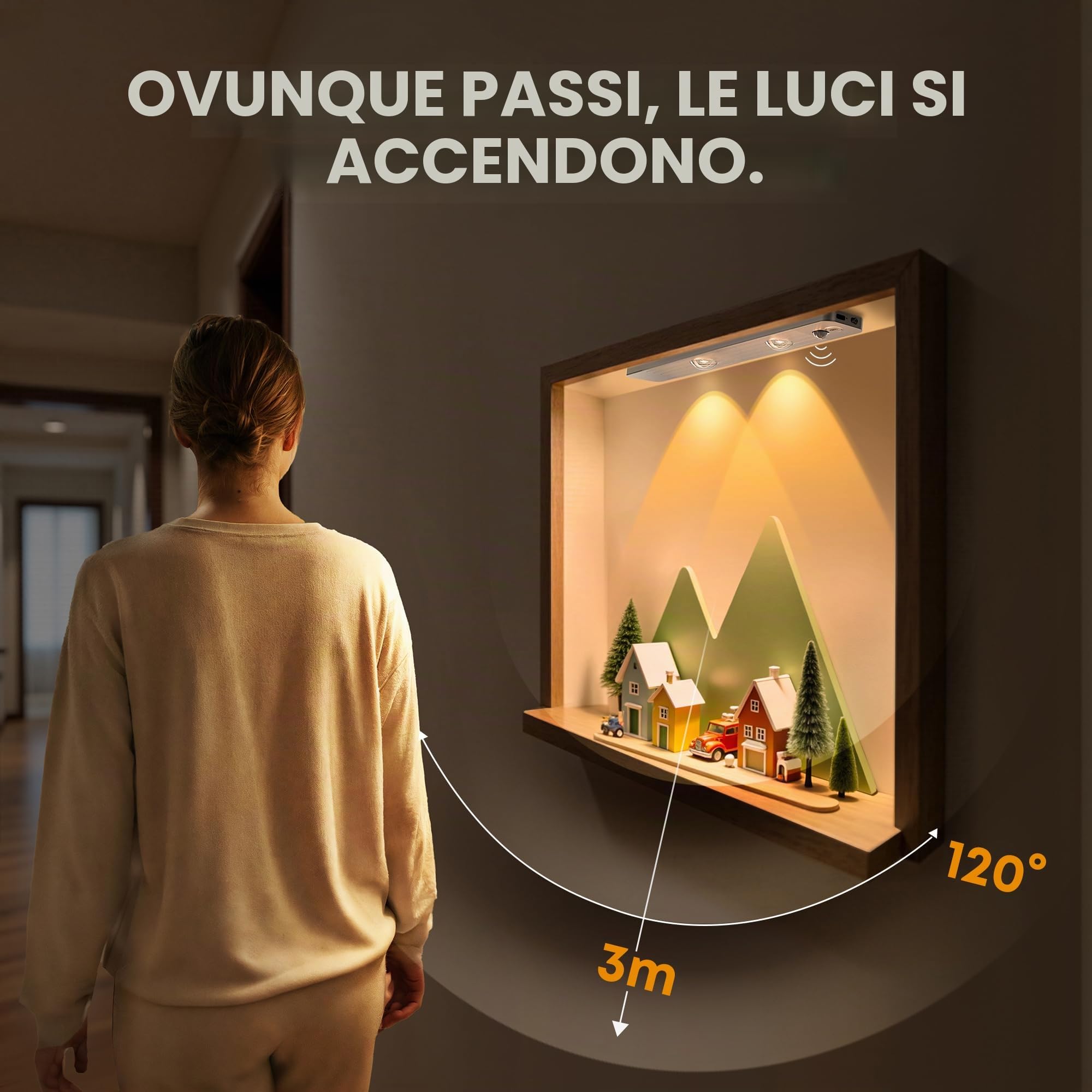 LROLTEF Luce LED Sottopensile Cucina 30CM 2200mAh 3 Temperature Colore Ricaricabile USB luce armadio LED Con Sensore di Movimento per Luci Lampada Dimmerabile Luce Ambientale Occhio di Gatto|1 Pezzi