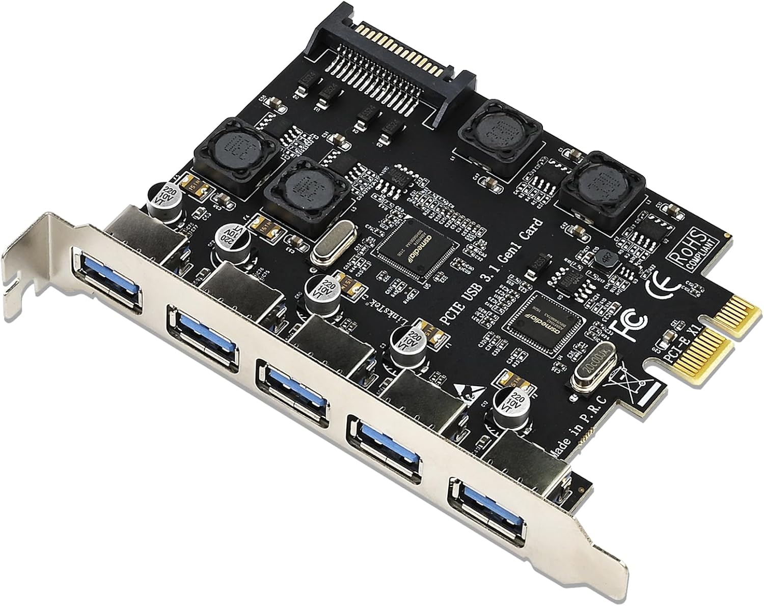 5-Ports PCIE USB 3.0 5Gbps Expansion Card for Desktop PCs, 5X USB-A Ports, Built in Smart Power Distribution Technology, No Need Extra Power Supply (PCIE-U305A)