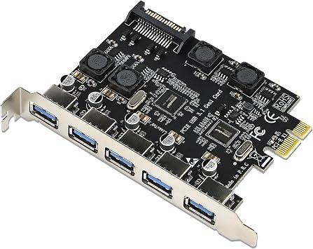 PCIE-U305A 5-Ports PCIE USB 3.0 5Gbps Expansion Card for Desktop PCs, 5X USB-A Ports, Built in Smart Power Distribution Technology, No Need Extra Power Supply