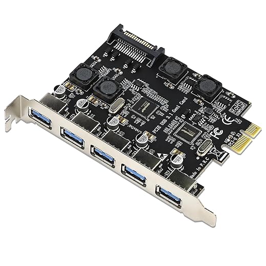 5-Ports PCIE USB 3.0 5Gbps Expansion Card for Desktop PCs, 5X USB-A Ports, Built in Smart Power Distribution Technology, No Need Extra Power Supply (PCIE-U305A)