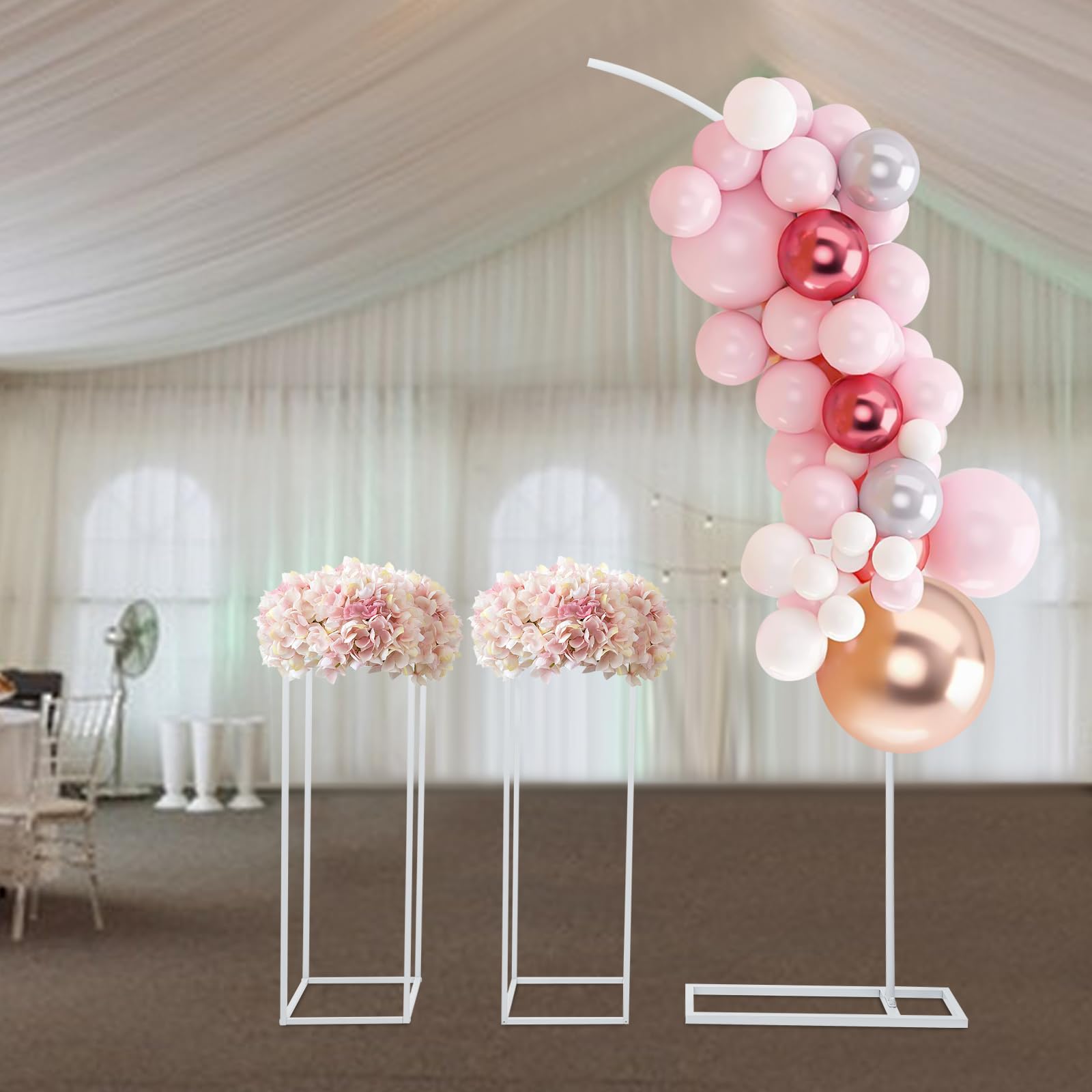Hochzeitsbogen Ballonbogenständer und 2 Blumenständer Modern Verlobung Deko Bogenhintergrundständer für Partys Geeignet für Hochzeiten Partys Bankette Büffets Hintergrunddekorationen usw (Weiß)