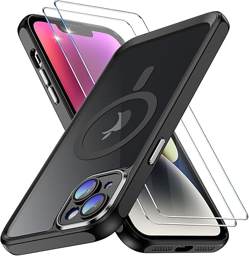 Funda para iPhone 15 con protector de pantalla y protector de cámara, marco de silicona a prueba de golpes, carcasa trasera dura transparente para