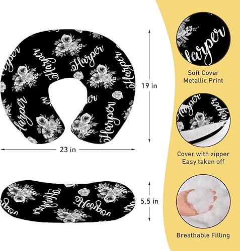 Miniatura 6 de Funda de almohada de lactancia personalizable con diseño de flores, añade el nombre de tu bebé, tela elástica ultrasuave, se adapta a almohadas de