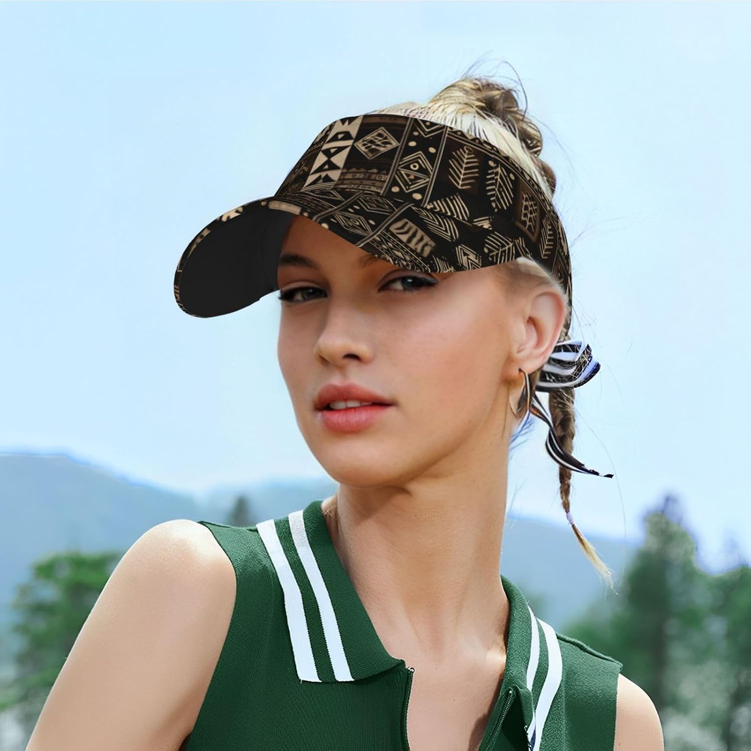 (African) Adult Sun Visor Hat Adjustable Open Top Sports Cap Breathable for Men Women Beach Vacation Essentials Black