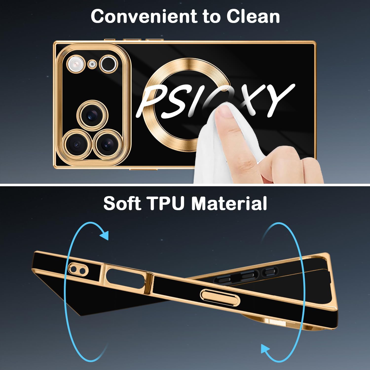 Magnetic for iPhone 17 Pro Max Case Rectangle, Compatible with Magsafe Wireless, Plated Soft TPU with Full Lens Protection, Military Grade Shockproof Phone Case for iPhone 17 Pro Max Black - Image 4