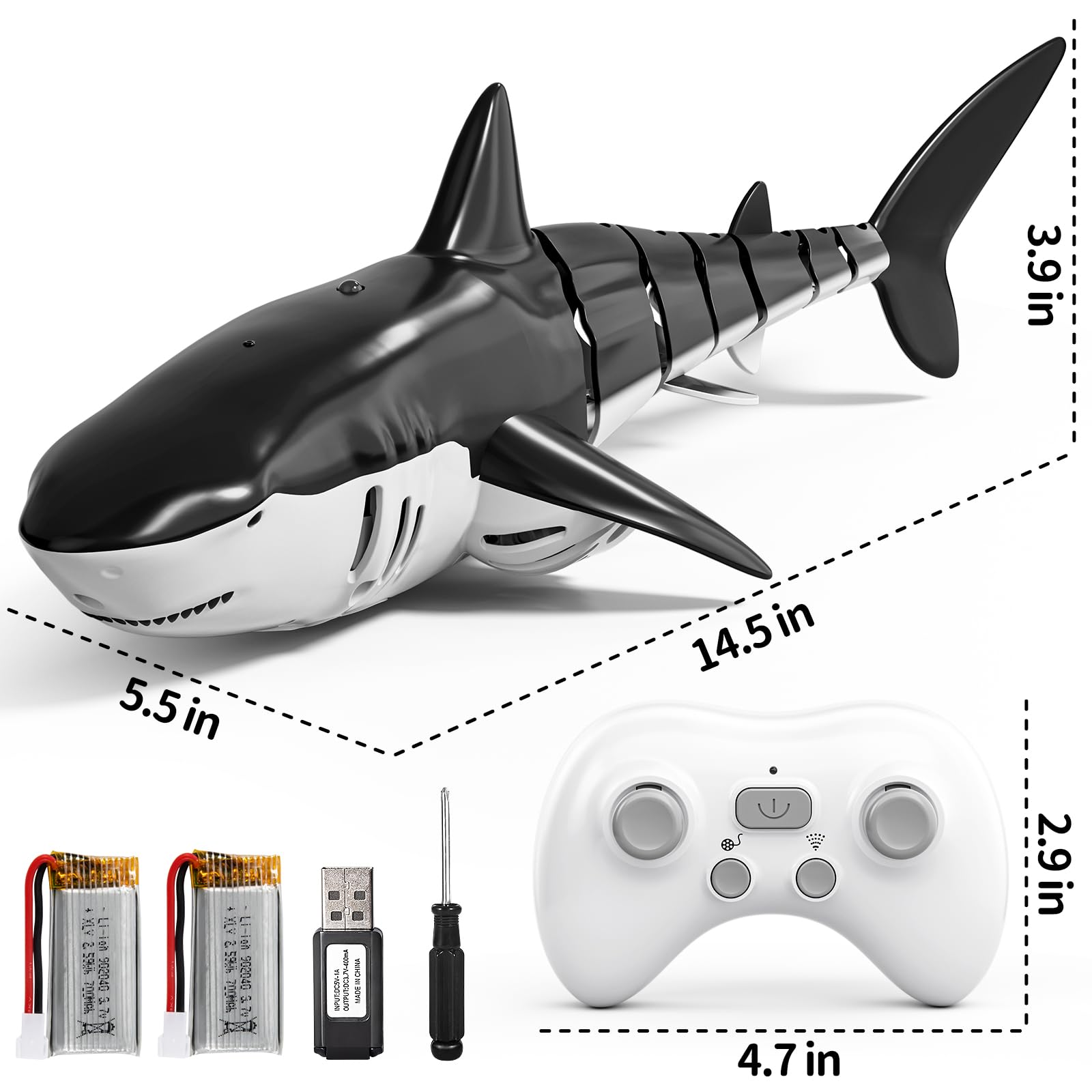 2.4GHz Remote Control Shark Toys for Boys,1:18 Scale High Simulation Shark Toys with Light & Spray, RC Sharks for Pools & Lakes, Toy Shark Boat Gift for 4 5 6 7 8 9 Year Old Kids Boys Girls