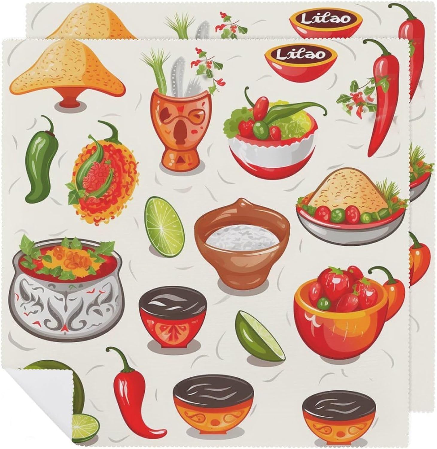 Mexican Salsa Symbols Cloth Napkins for Christmas Dining - 2 PCS Reusable Satin 18.7x18.7 Inch Washable Soft Table Napkins for Wedding, Holiday Decor & Eco-Friendly Kitchen Gifts