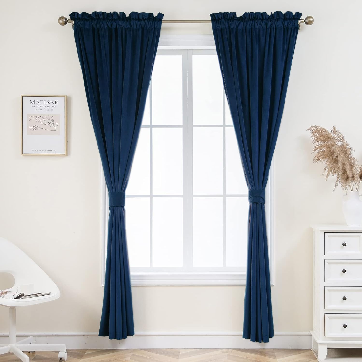 PLEASANT BOULEVARD Dark Blue Velvet Curtains 63 inch Long Heavyweight Blackout Curtains Rod Pocket Thermal Insulated Darkening Window Drapes for Bedroom Living Room, W52 x L63, 2 Panels