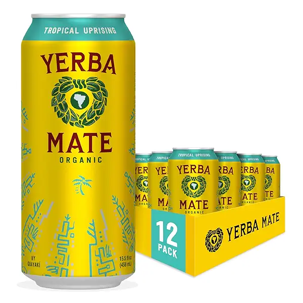 Yerba Madre Organic Yerba Mate, Tropical Uprising, 150mg Natural Caffeine, Energy Drink Alternative, No Jitters or Crash, 15.5 Oz Cans (Pack of 12) 1
