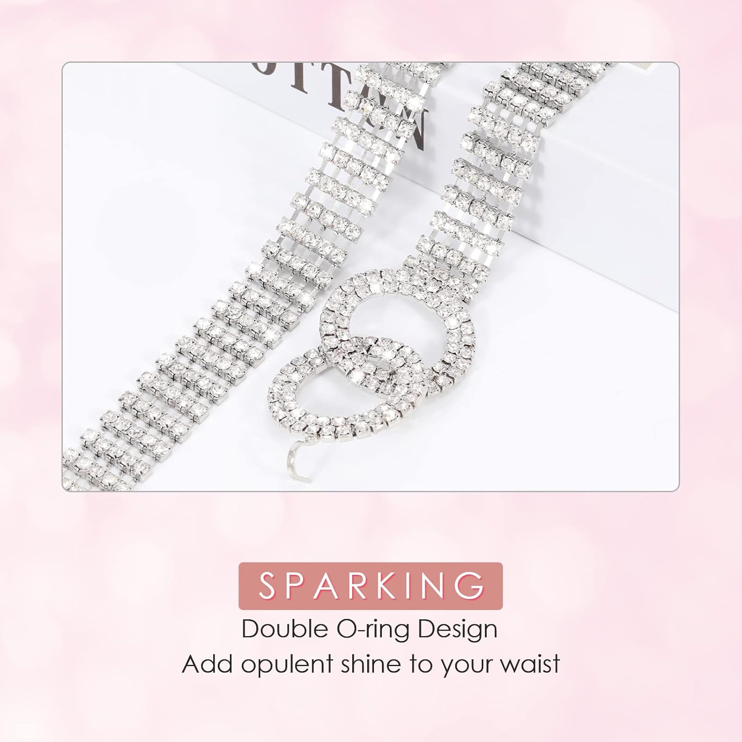 Women Rhinestone Belt Silver Shiny Diamond Fashion Crystal Ladies Double O-Ring Waist Belt for Jeans Dressesby WHIPPY at  Women’s Clothing store