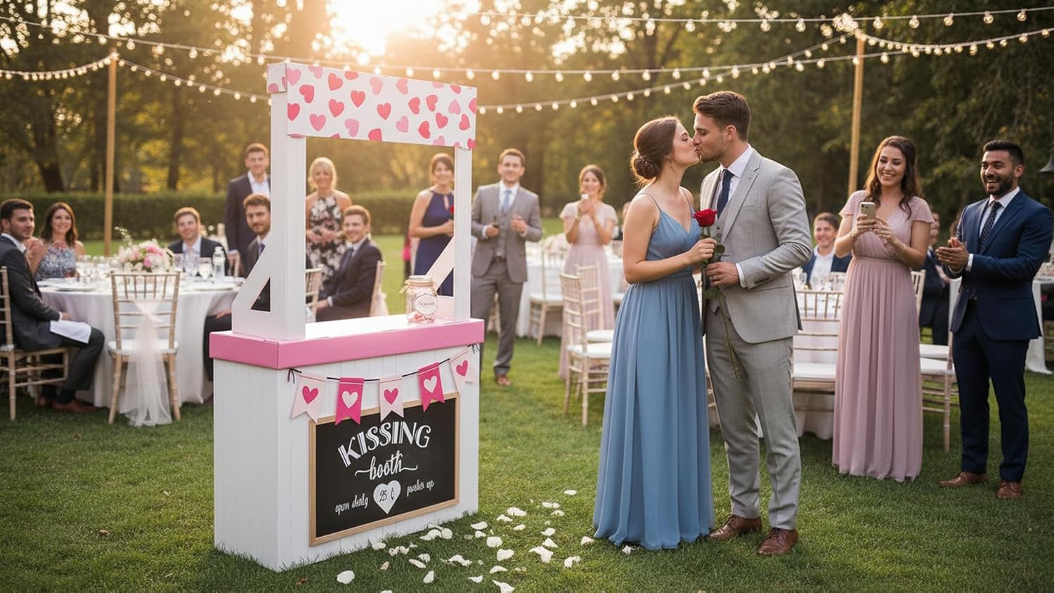 Anderson’s Chalkboard Kissing Booth, Life Size Cardboard Photo Prop for Weddings, Birthdays, and Valentine’s Day