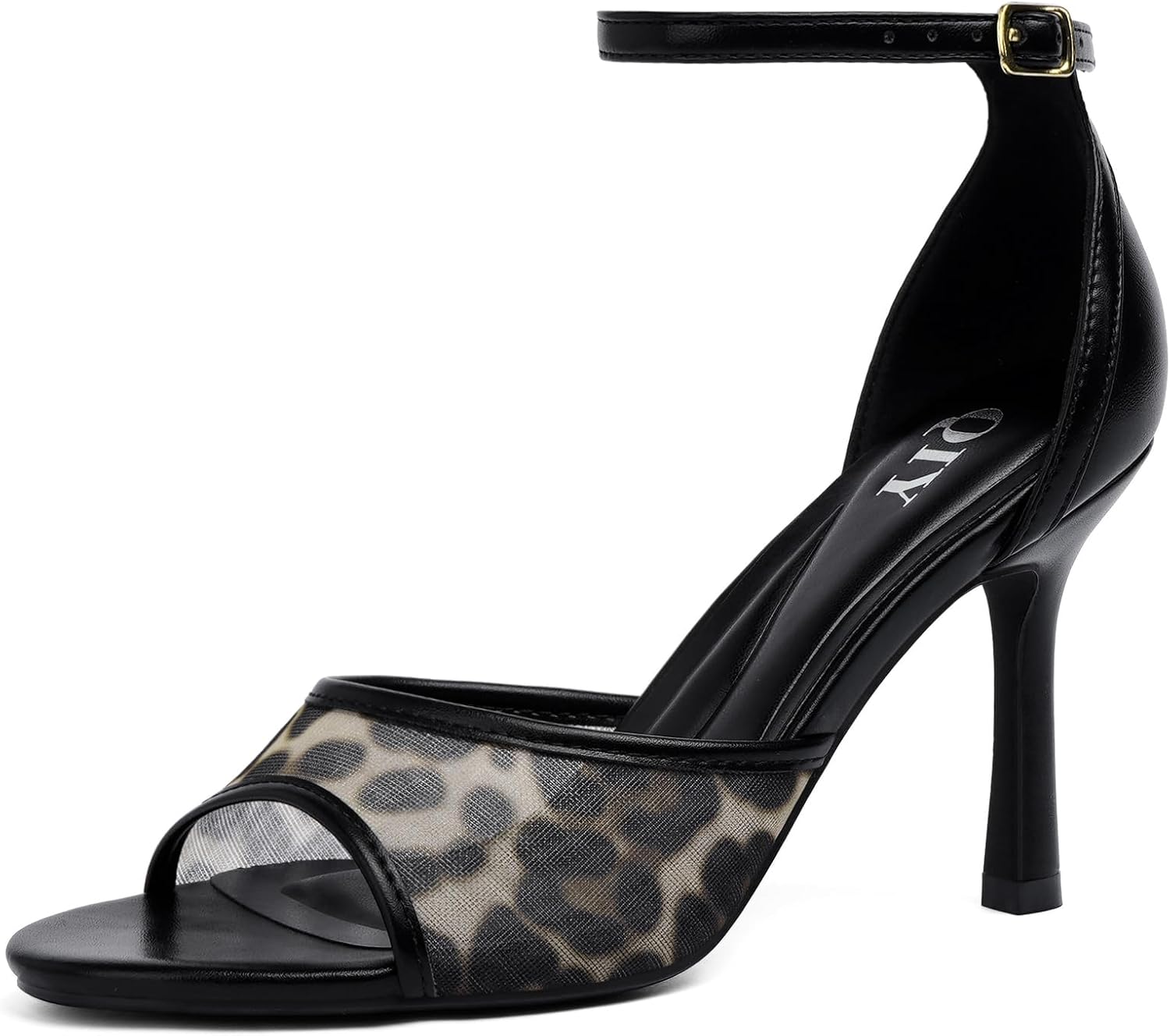QIY Womens Ankle Strap Heels Stiletto 3.5 Inch Heel Open Round Toe Heeled Sandals Sexy Summer Dress Shoes