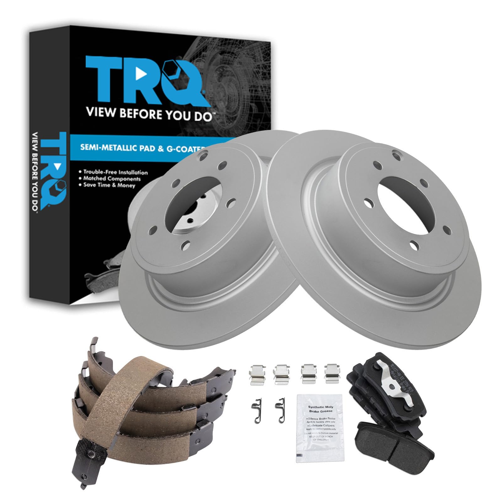 TRQ Rear Brake Pad and Rotor Set Semi Metallic Coated Rotors Compatible with 2013 Chrysler 200 2017 Jeep Compass Patriot