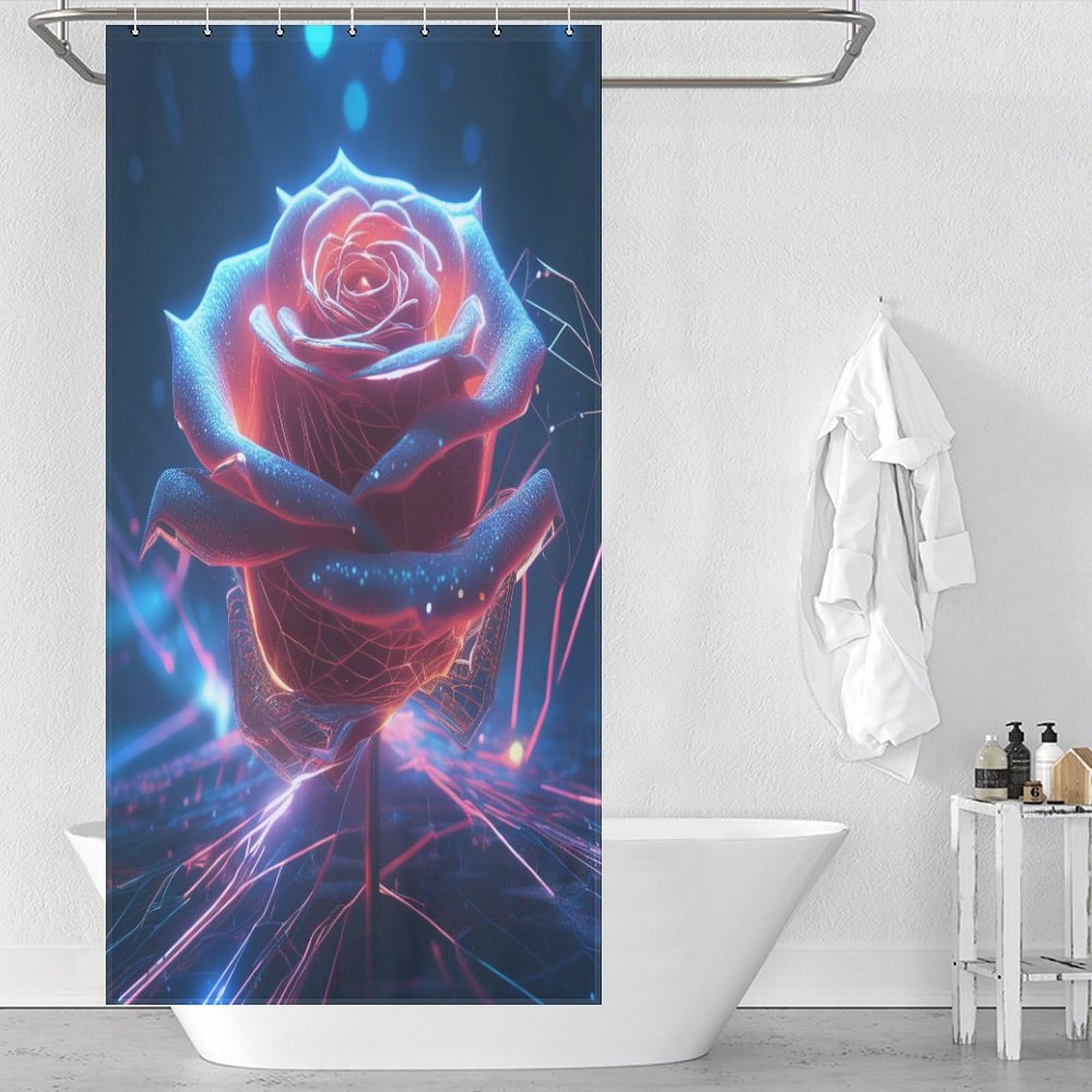 Rideau de douche rose imperméable pour éviter l'eau au sol de la salle de bain
