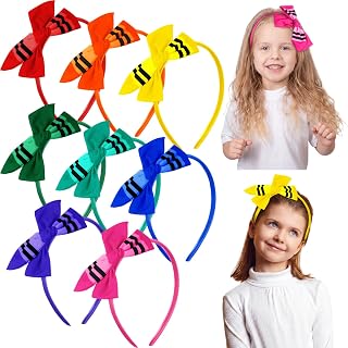 8 Pcs Back to School Bow Headband Crayon Hair Accessories | Colorful Crayon Bow Girl Headband for Girls Kids Teacher Students Classroom Outfit Accessories