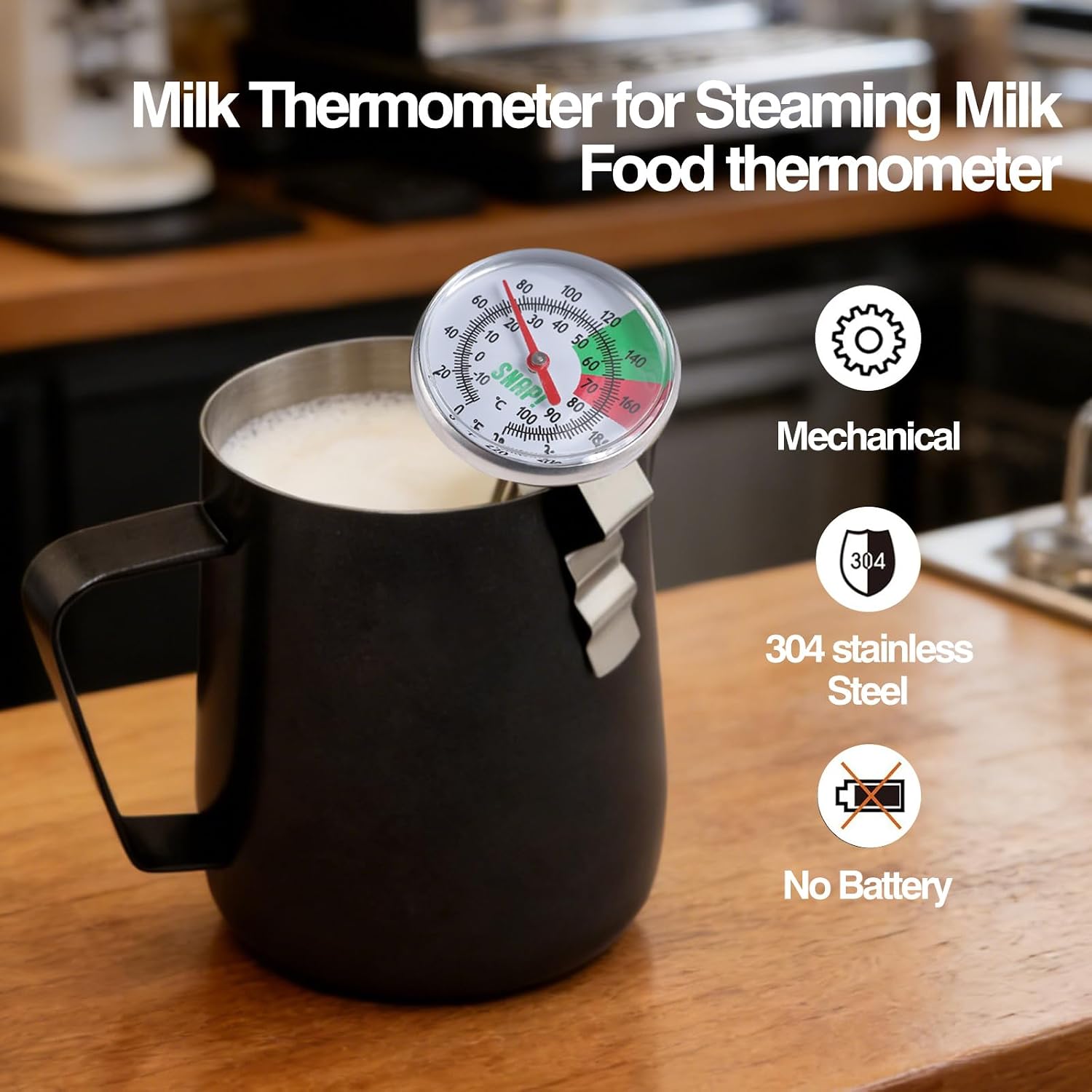 SNAP! Milk Frothing Thermometer with Clip for Espresso, 0-220°F