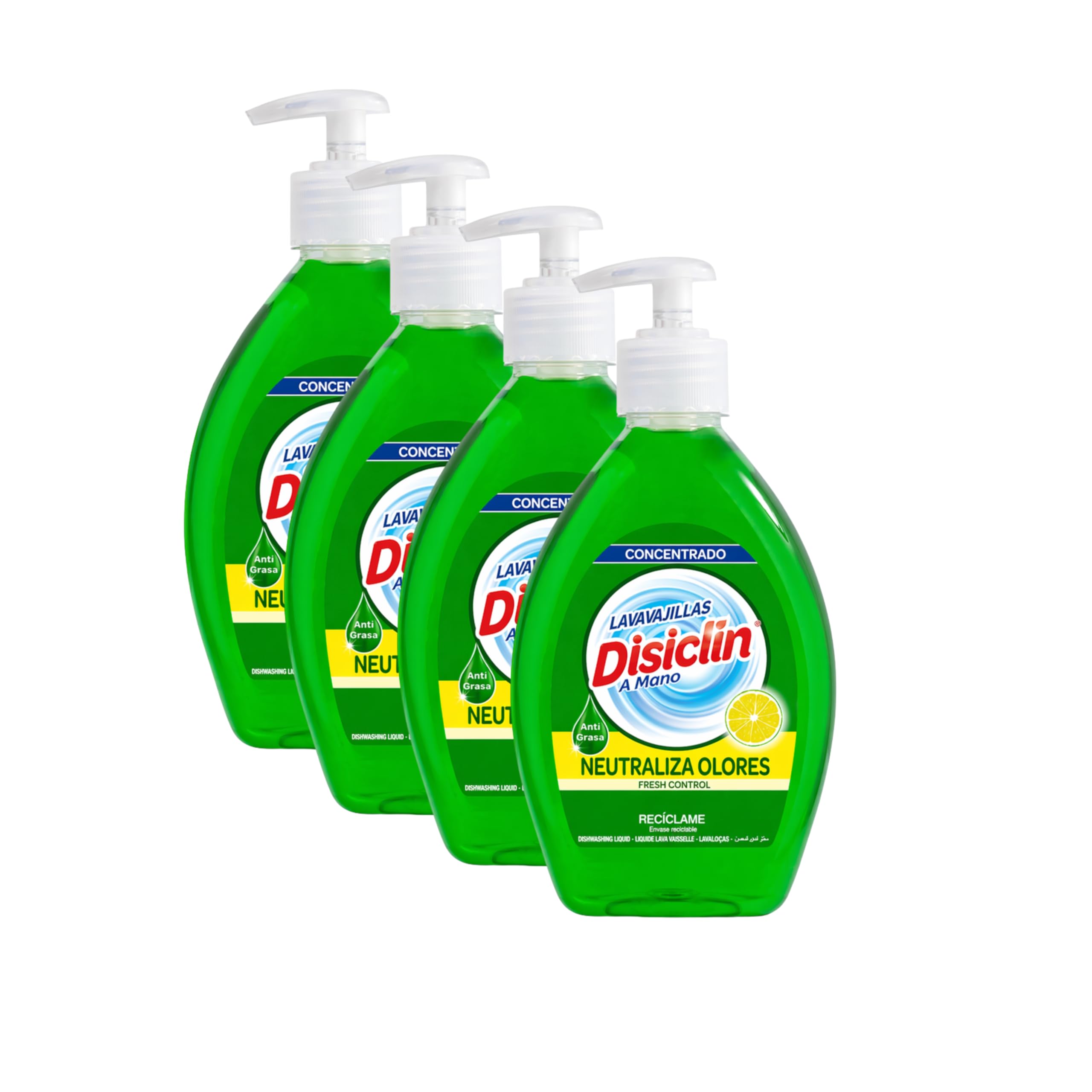 Pack 4 Lavavajillas Disiclín Limón 600 ml con Dosificador Detergente Concentrado Antigrasa