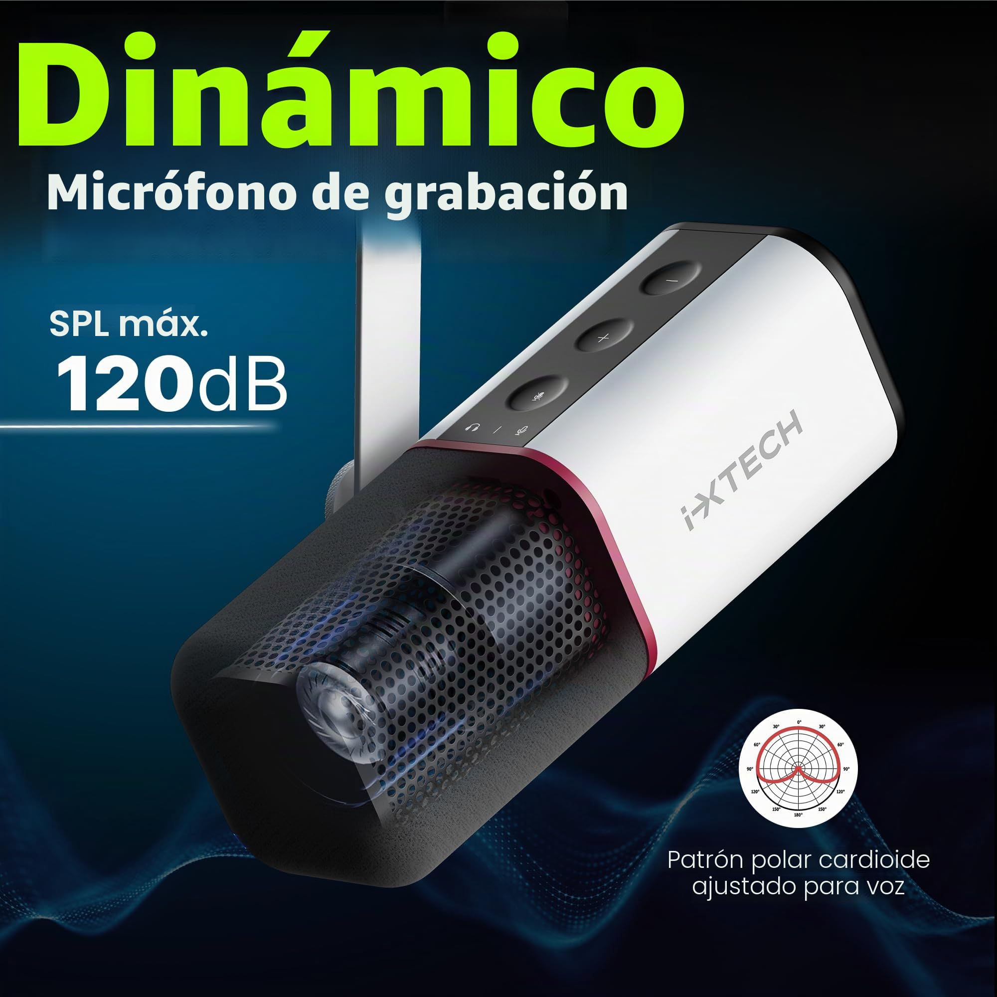 IXTECH Micrófono dinámico cardioide con cubierta de micrófono, micrófono USB XLR vocal para podcasting, transmisión, grabación, juegos y voz en off (blanco)