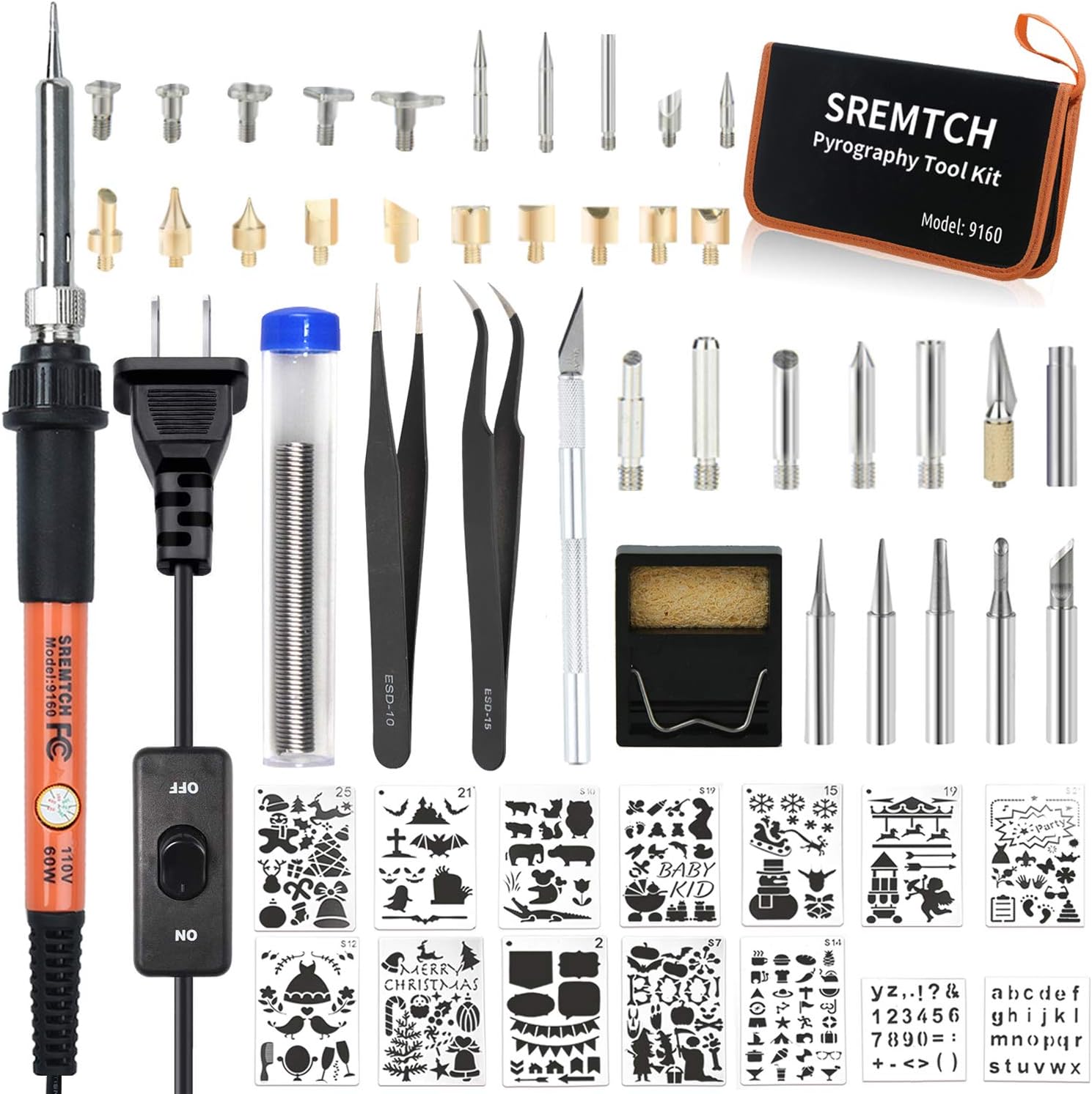 Wood Burning Kit, Soldering Iron Tool [Upgraded] On-Off Switch Pyrography Wood Burning Pen for Embossing Adults Beginners Birthday Wedding Anniversary Halloween Christmas DIY (54Pcs)