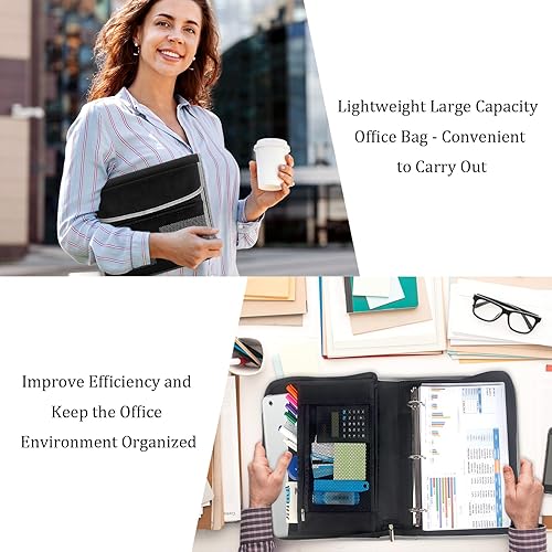 Miniatura 5 de Jacng Carpeta con cremallera de 3 anillas con archivo expandible, carpeta de negocios con múltiples bolsillos, organizador de suministros de oficina