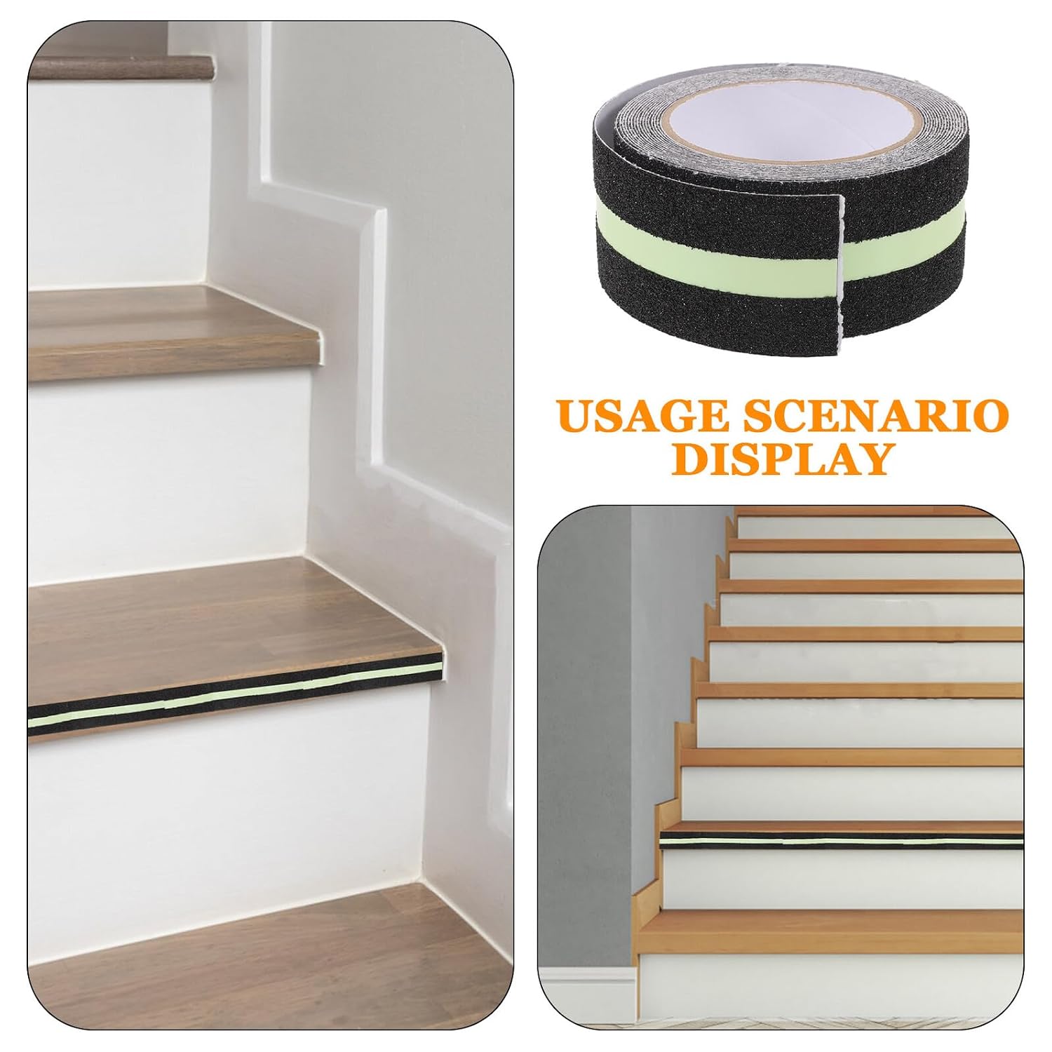 2pcs Anti-Skid Grip Tape for Stairs with Glow-in-the-Dark Non-Slip Adhesive Strips, High Traction Step Tape for Indoor and Outdoor Steps