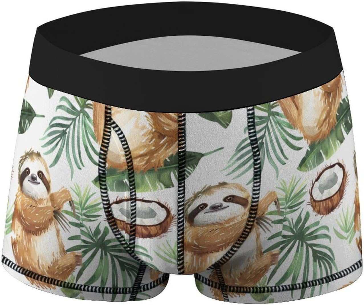 Cute Sloth Coconut Palm Leaves Novelty Men's Trunks Soft Breathable Underwear Patterned Stretch Briefs