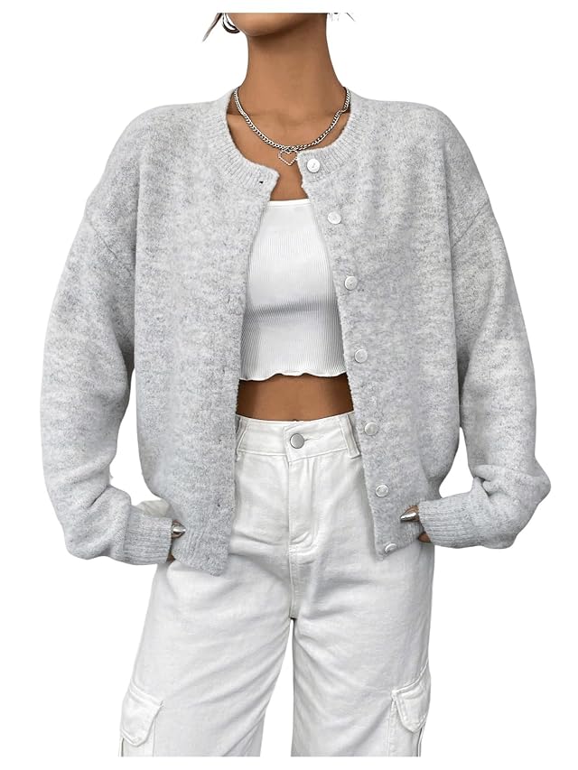 GORGLITTER Womens Button Up Knit Cardigan Open Front Casual Dressy Fall Trendy 2025 Cute Long Sleeve Sweater