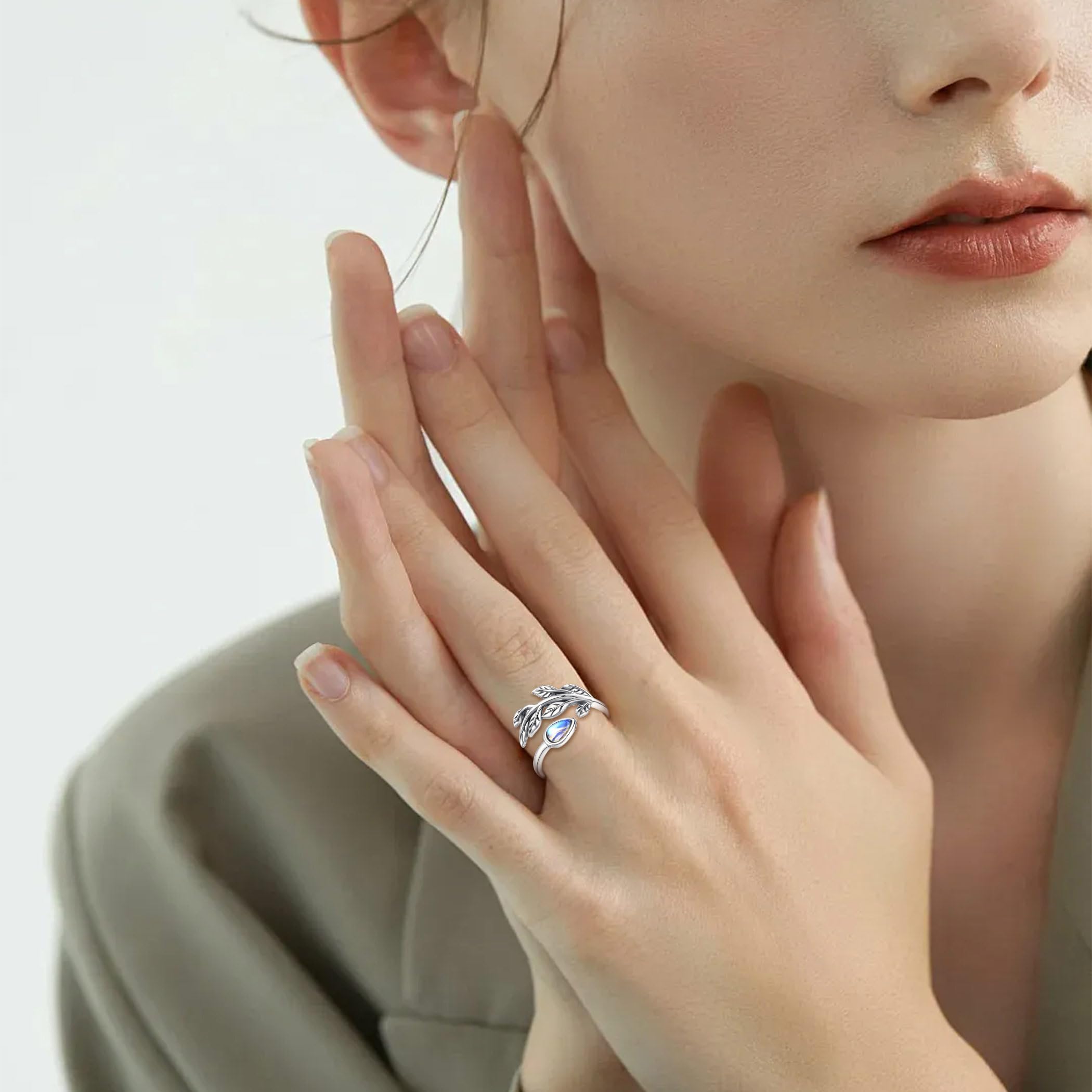AEONSLOVE Schlange Ring Silber 925 für Damen, Lebensbaum Verstellbarer Ring für Frauen, Offener Ringe Vintage mit Blatt/Hexenknoten/Keltischer Knoten