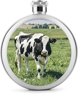 5 Oz Food Grade Stainless Steel Flask Cartoon Milk Cow Printed Liquor Canteen Hip Flasks Whiskey Flask Leak Proof Liquor Bottles Portable Wine Flask