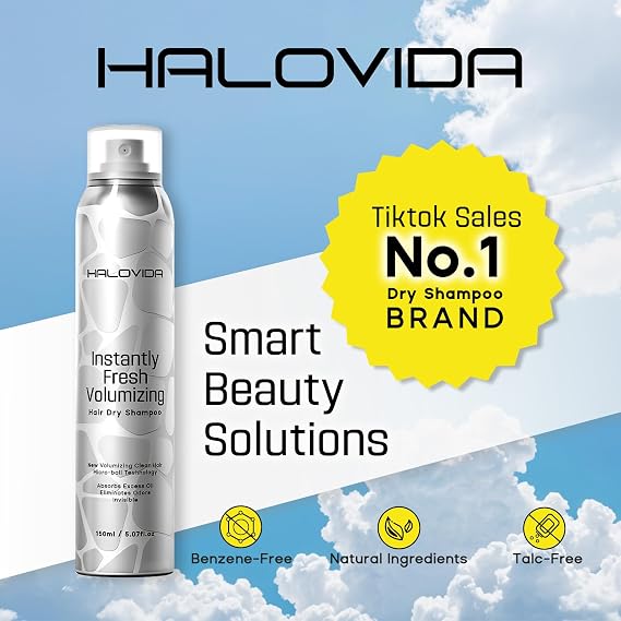 HALOVIDA Dry Shampoo for Women, Dry Scalp Shampoo Spray for Dark Hair Leaves No White Residue, Absorb Oils, Volumizing & Refresh Hair for 72 Hours, 5.07 Fl Oz (Pack of 2)