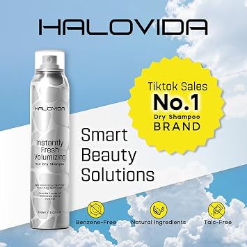 HALOVIDA Dry Shampoo for Women, Dry Scalp Shampoo Spray for Dark Hair Leaves No White Residue, Absorb Oils, Volumizing & Refresh Hair for 72 Hours, 5.07 Fl Oz (Pack of 2)