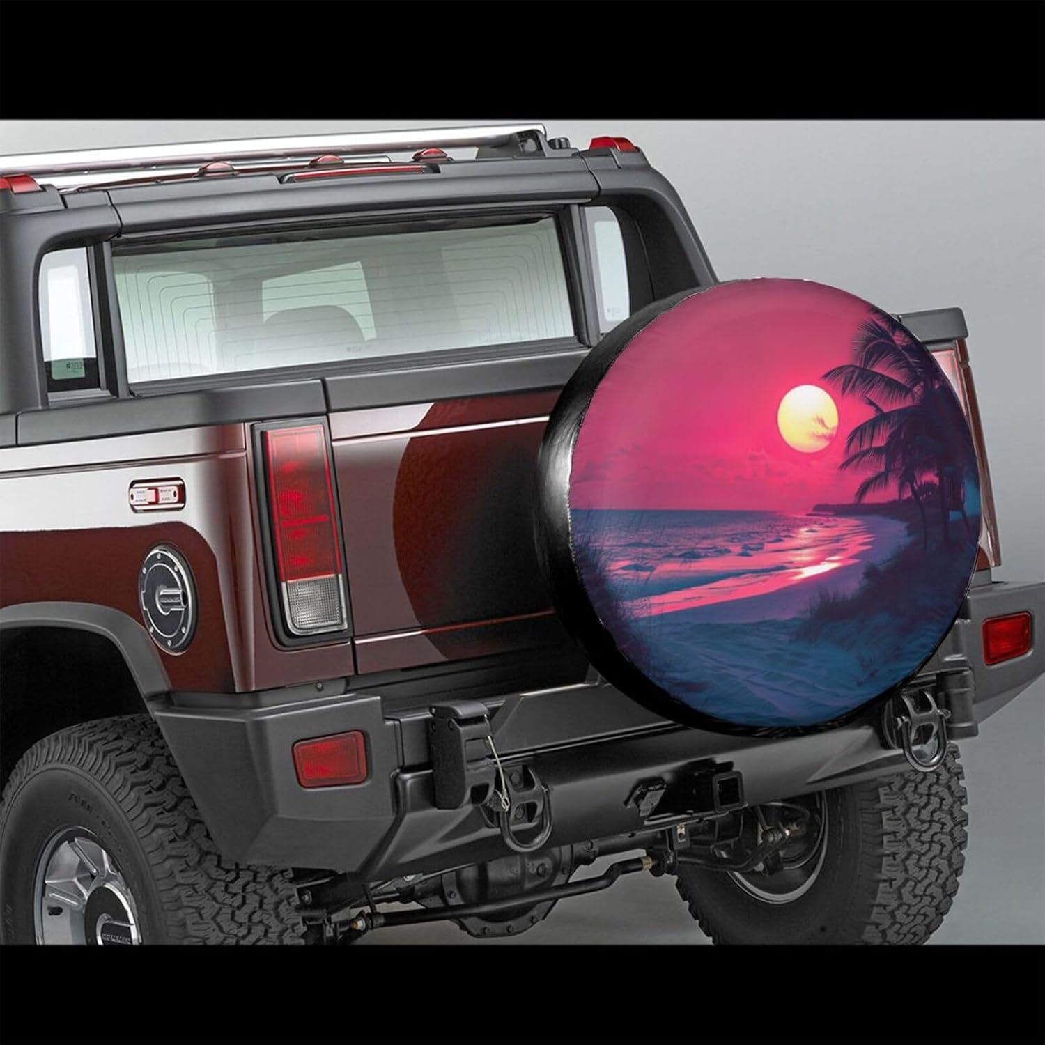 レトロサンセットビーチスペアタイヤカバーホイールプロテクター防塵ホイールタイヤカバートレーラー、RV、砂、多くの車両に適合17インチ