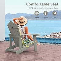 Vista 7 de Tangkula Silla Adirondack de gran tamaño, sillas de patio con soporte ajustable para tazas, sillones HIPS con rejillas, resistente a la intemperie
