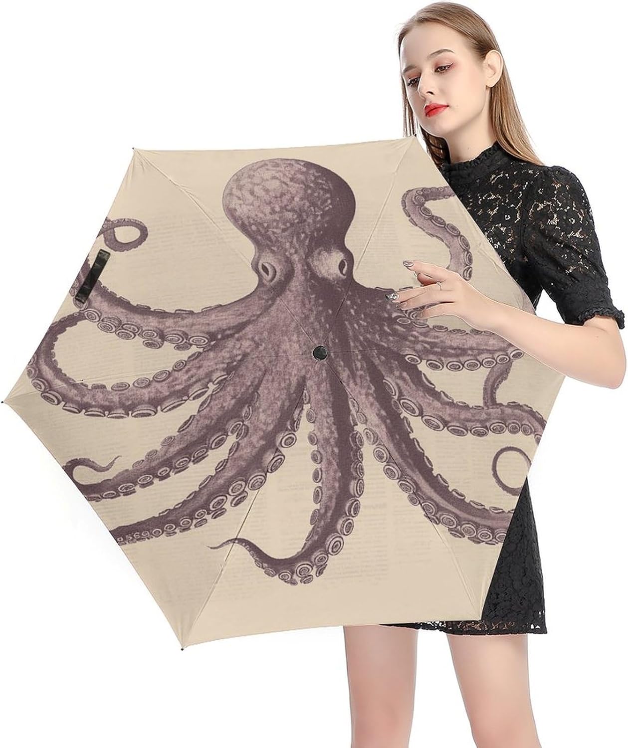 Vintage Octopus Umbrella, Strongest Windproof 5-Fold Travel Umbrellas, Premium Portable Folding Umbrella for Rain & Sun, Compact Umbrellas for Purse Backpack, Outdoor & Gifts